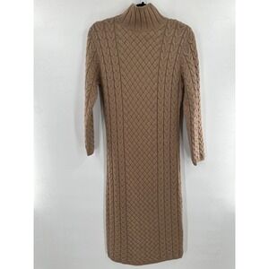 Barbour Ratio Cable Knit Mock Neck Lambswool Dress Brown‎ 12